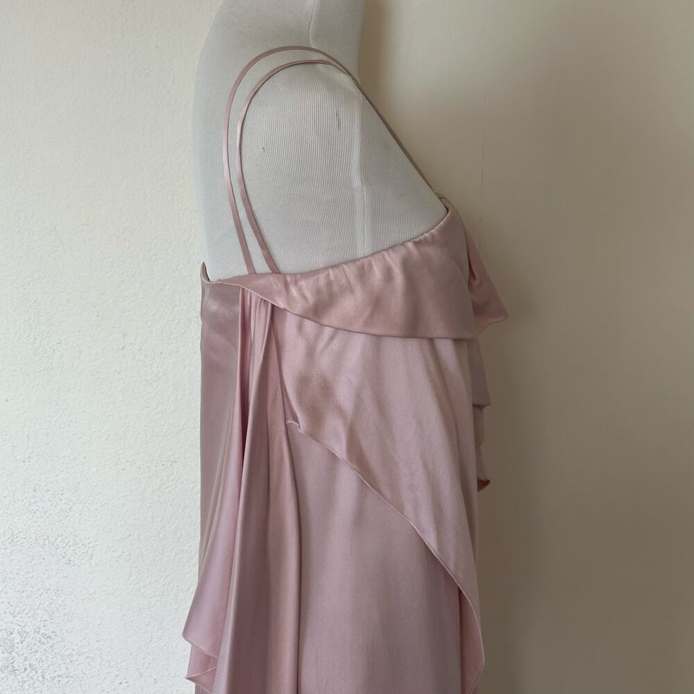 Renato Nucci Paris 100% Silk Blush Ruffle Slip Dress Midi Elegant French Design - Picture 3 of 13